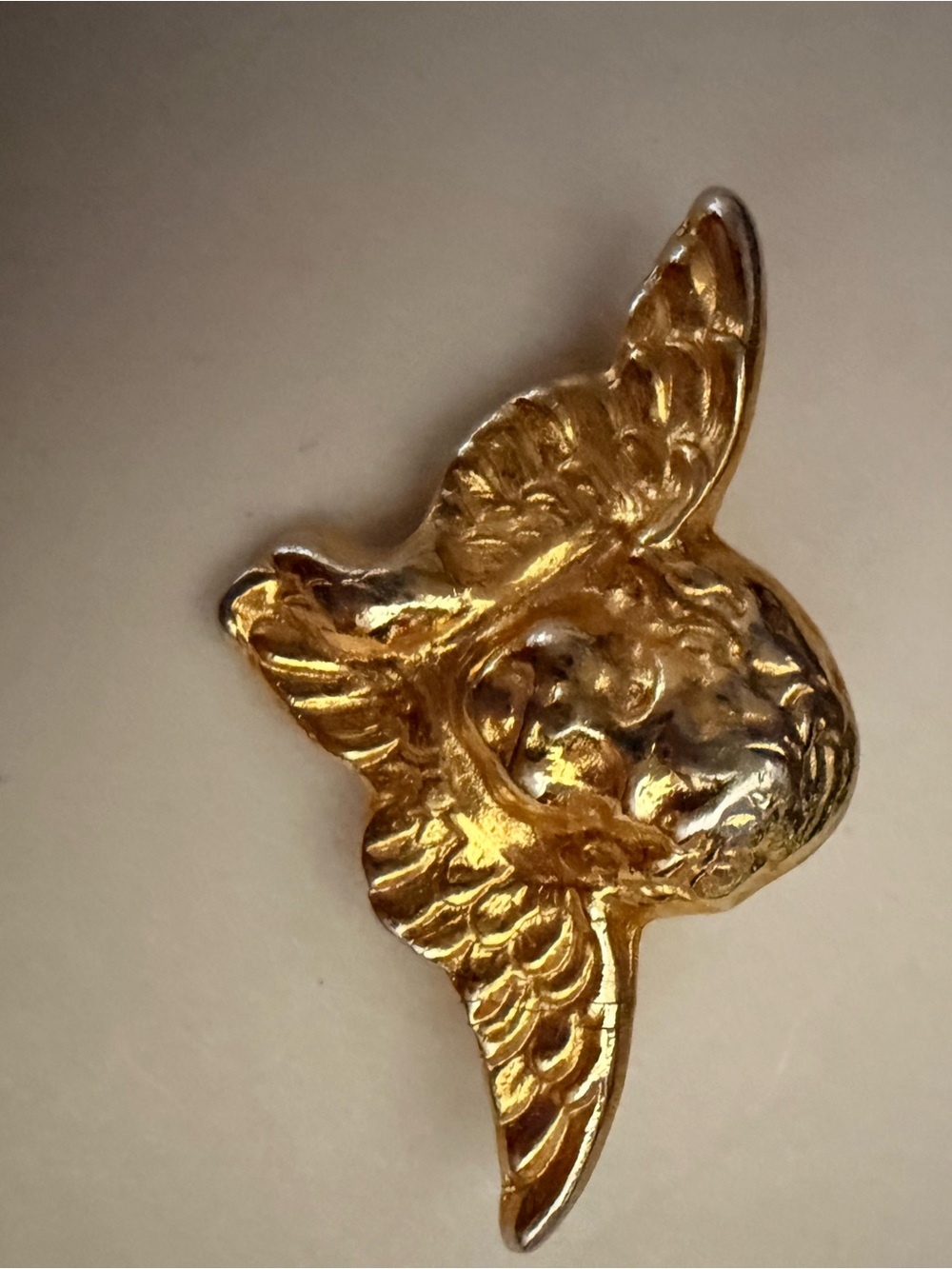 Vintage Gold Tone Cherub Angel Wing Brooch Figural Guardian Angel Pin